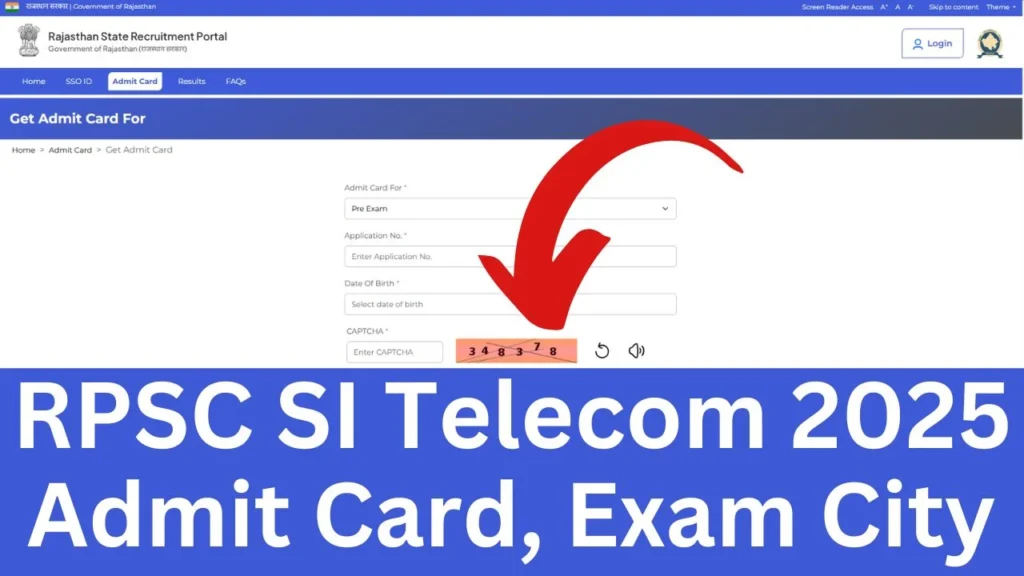 RPSC SI Telecom 2025 Admit Card, Exam City