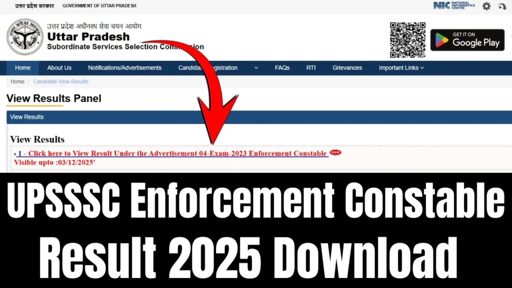 UPSSSC Enforcement Constable Result 2025 Download