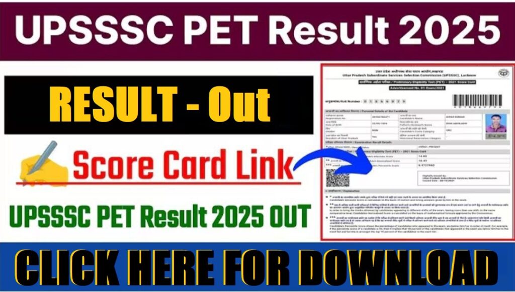 UPSSSC PET Result 2025 RWSULT - Out Score Card link 