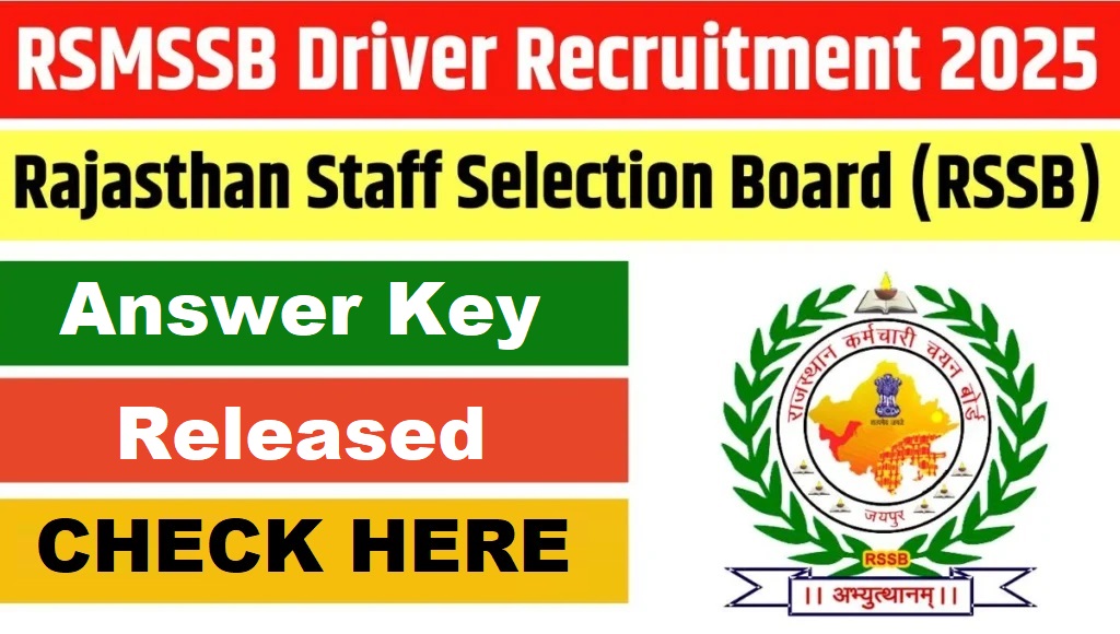 RSMSSB Driver recruitment 2025 Rajasthan Staff Selection Board (RSSB) ANSWER KEYB Released CHECK HERE 